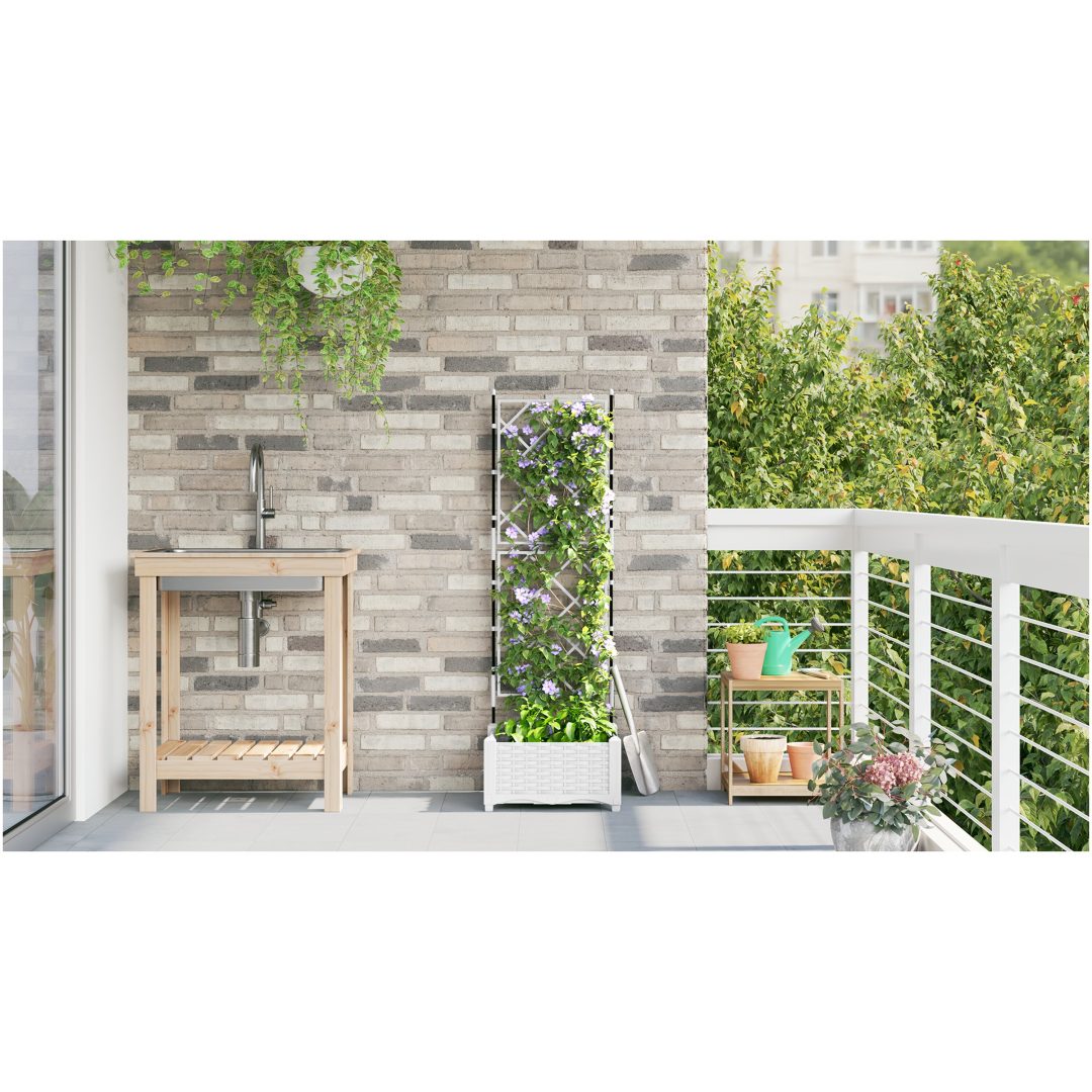 Trädgårdsplanterare med spaljé vit vidaXL 40 x 40 x 125.5 cm – bild 4