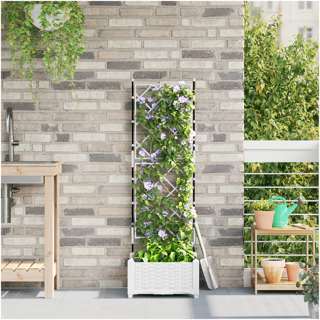 Trädgårdsplanterare med spaljé vit vidaXL 40 x 40 x 125.5 cm