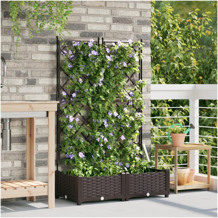 Trädgårdsplanterare med trellis 2 st Brun vidaXL 80 x 40 x 125.5 cm – bild 3
