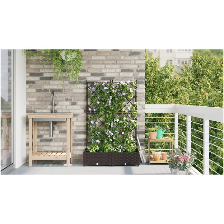 Trädgårdsplanterare med trellis 2 st Brun vidaXL 80 x 40 x 125.5 cm – bild 4
