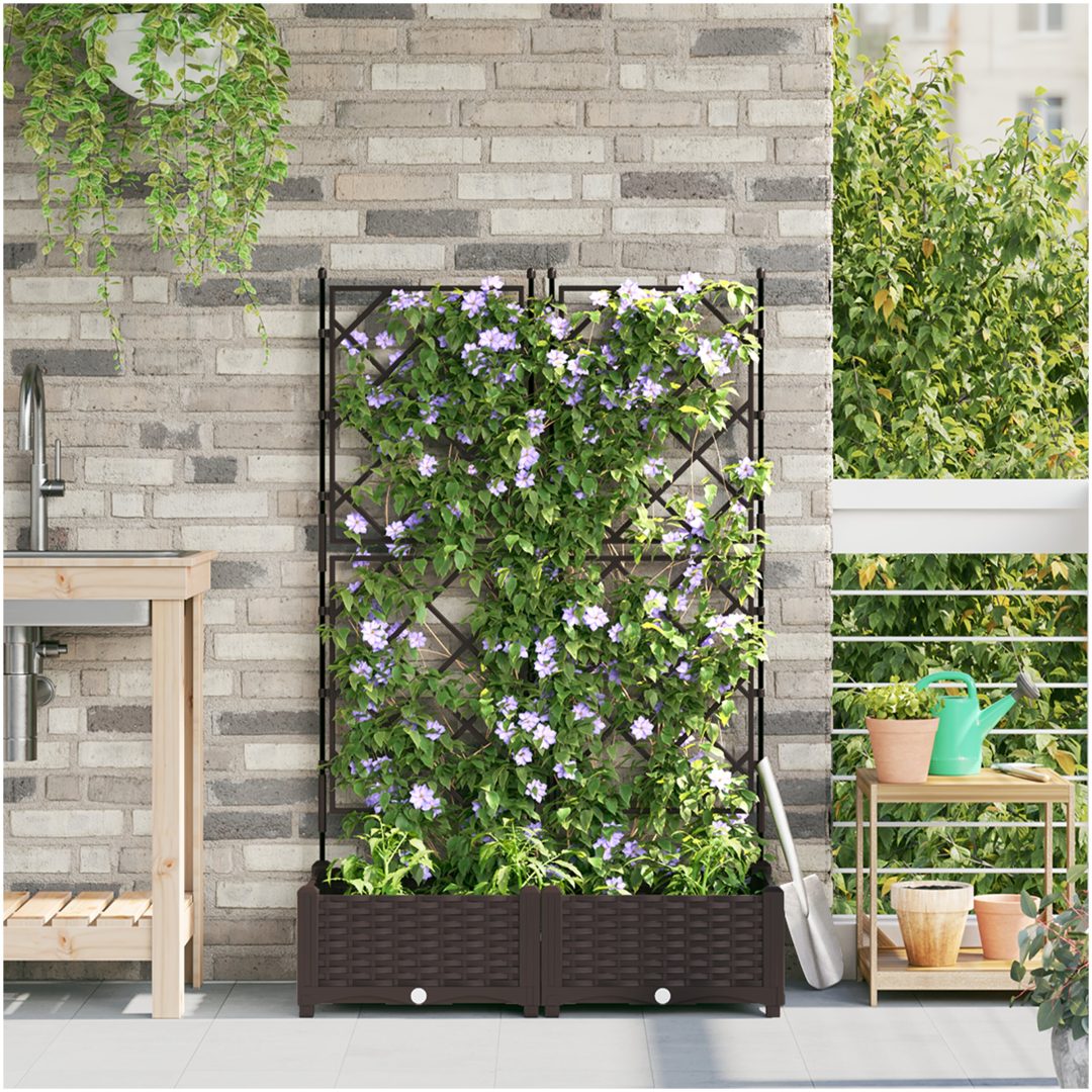 Trädgårdsplanterare med trellis 2 st Brun vidaXL 80 x 40 x 125.5 cm