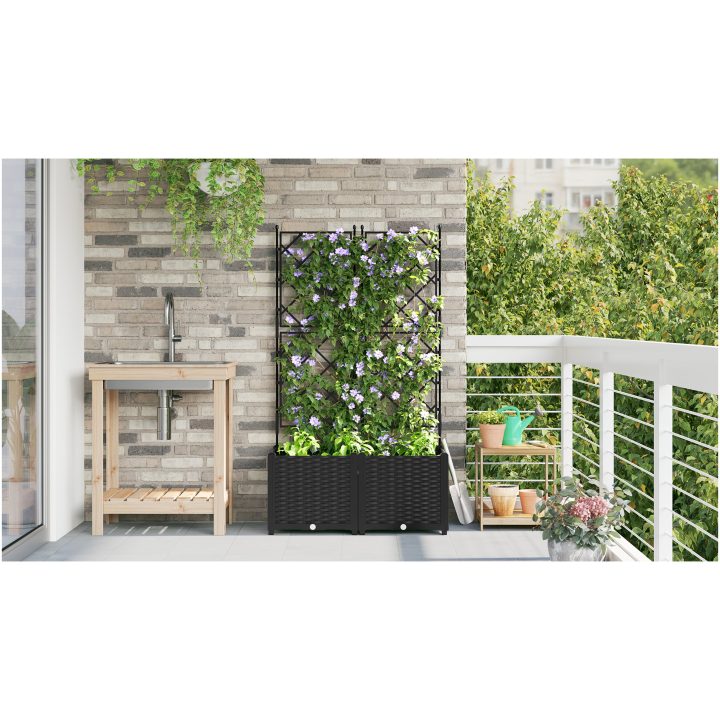 Trädgårdsplanterare med trellis 2 st Svart vidaXL 80 x 40 x 143 cm – bild 4