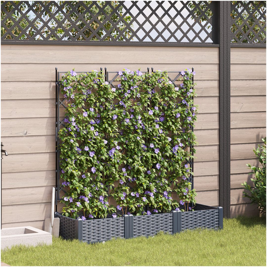 Trädgårdsplanterare med Trellis 3 st Grå vidaXL 120 x 40 x 125.5 cm