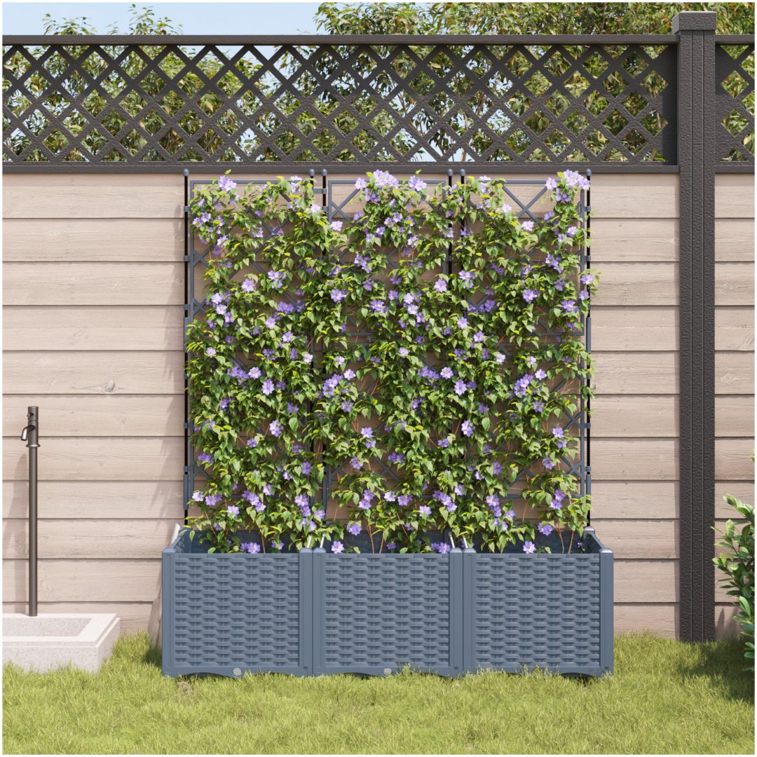 Trädgårdsplanterare med trellis 3 st Ljusgrå vidaXL 120 x 40 x 143 cm – bild 3