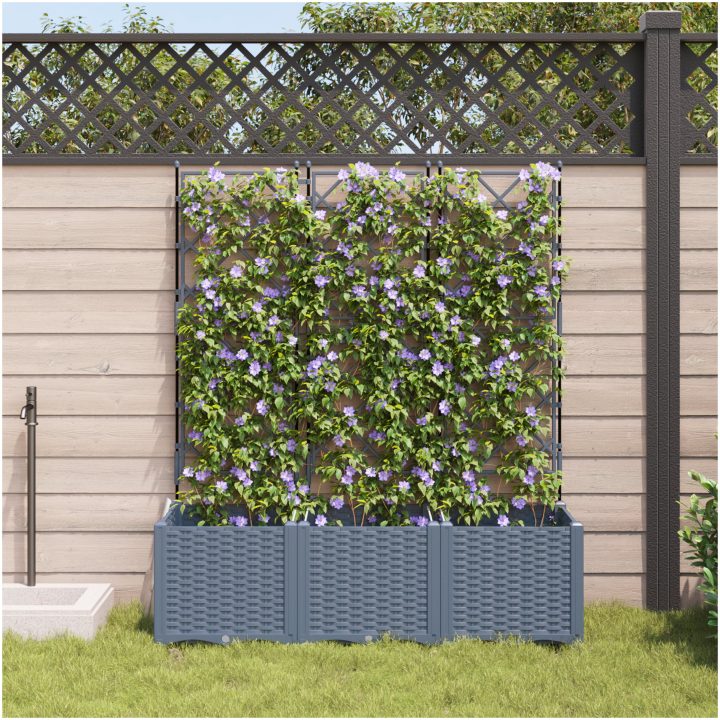 Trädgårdsplanterare med trellis 3 st Ljusgrå vidaXL 120 x 40 x 143 cm – bild 3