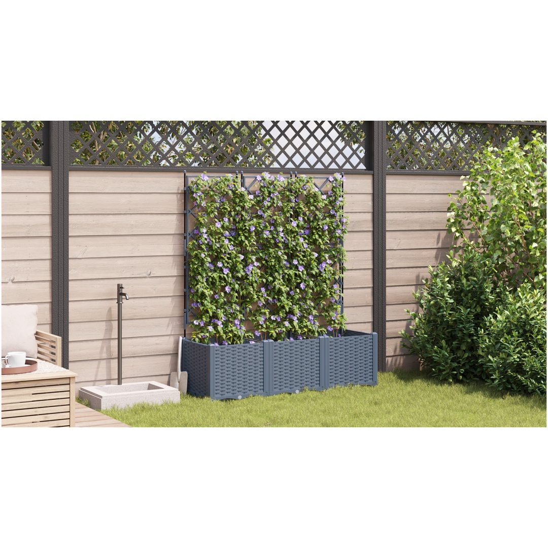 Trädgårdsplanterare med trellis 3 st Ljusgrå vidaXL 120 x 40 x 143 cm – bild 4