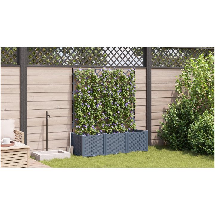 Trädgårdsplanterare med trellis 3 st Ljusgrå vidaXL 120 x 40 x 143 cm – bild 4