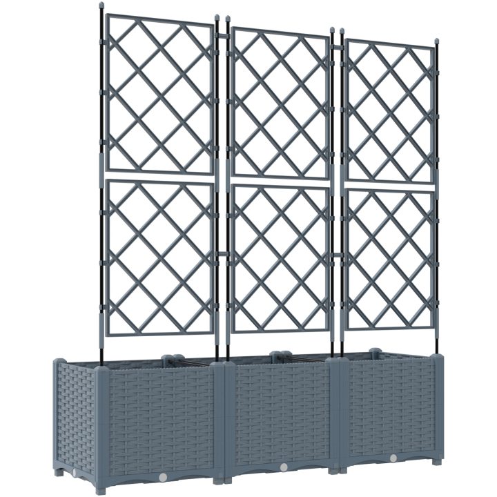 Trädgårdsplanterare med trellis 3 st Ljusgrå vidaXL 120 x 40 x 143 cm – bild 7