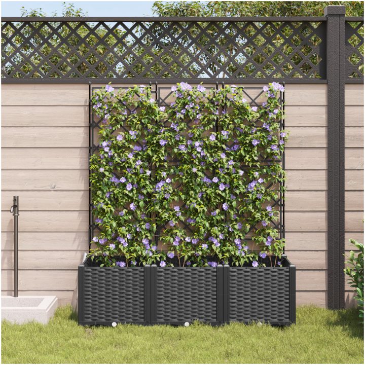 Trädgårdsplanterare med Trellis 3 st Svart vidaXL 120 x 40 x 143 cm – bild 3