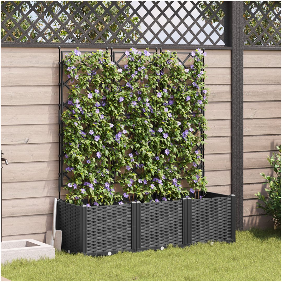 Trädgårdsplanterare med Trellis 3 st Svart vidaXL 120 x 40 x 143 cm