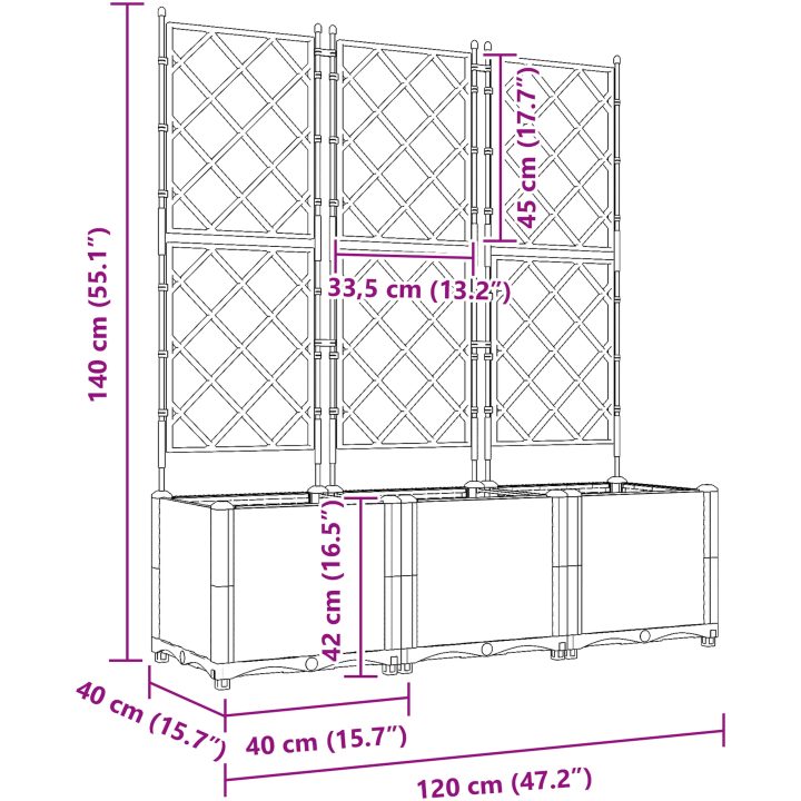 Trädgårdsplanterare med Trellis 3 st Vit vidaXL 120 x 40 x 143 cm – bild 9