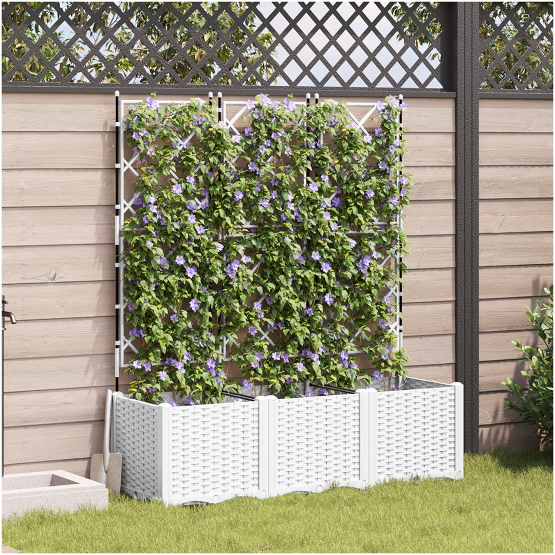 Trädgårdsplanterare med Trellis 3 st Vit vidaXL 120 x 40 x 143 cm