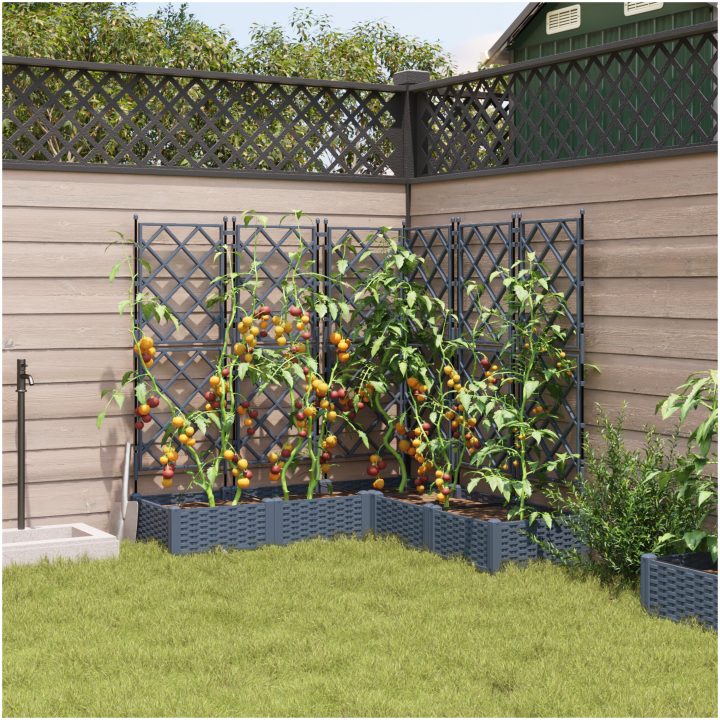 Trädgårdsplanterare med Trellis 5 st Ljusgrå vidaXL 120 x 120 x 125.5 cm – bild 3