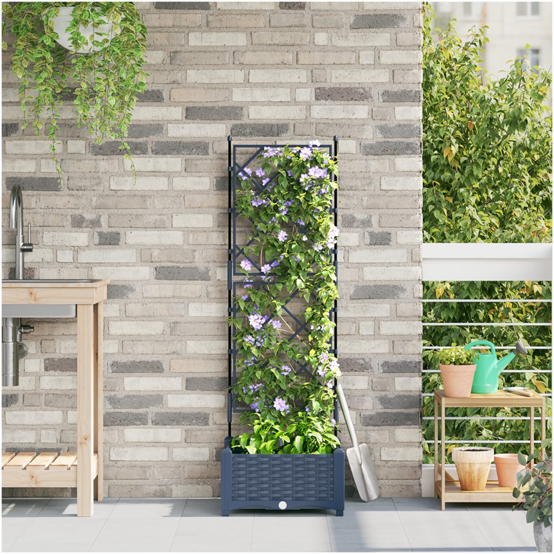 Trädgårdsplanterare med Trellis Grå vidaXL 40 x 40 x 125,5 cm
