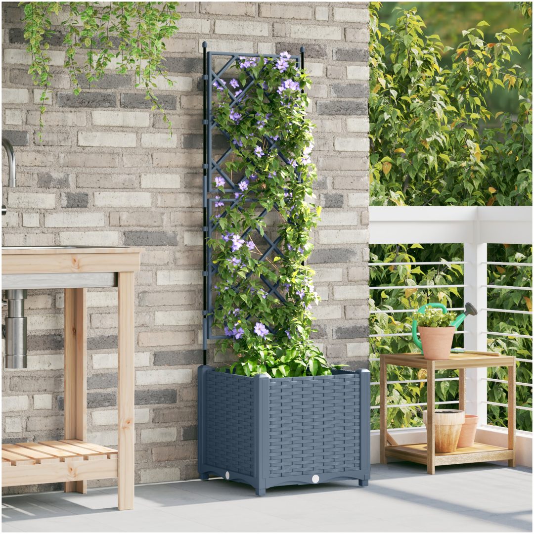 Trädgårdsplanterare med Trellis Ljusgrå vidaXL 40 x 40 x 143 cm – bild 3