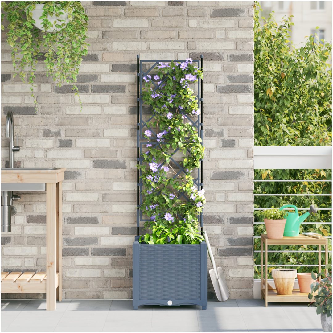 Trädgårdsplanterare med Trellis Ljusgrå vidaXL 40 x 40 x 143 cm