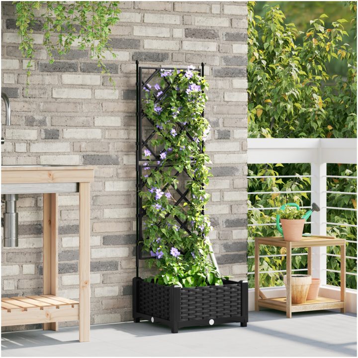 Trädgårdsplanterare med Trellis Svart vidaXL 40 x 40 x 125.5 cm – bild 3
