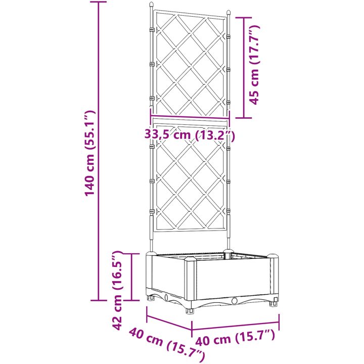 Trädgårdsplanterare med Trellis Svart vidaXL 40 x 40 x 125.5 cm – bild 8