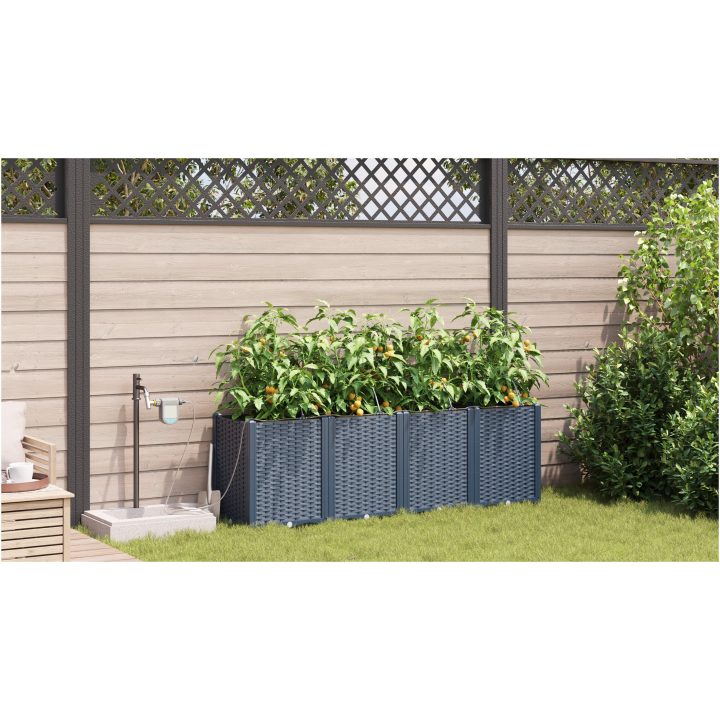 Trädgårdsplanterare med Vattenbevattningssystem 4 st Grå vidaXL 160 x 40 x 52 cm – bild 4