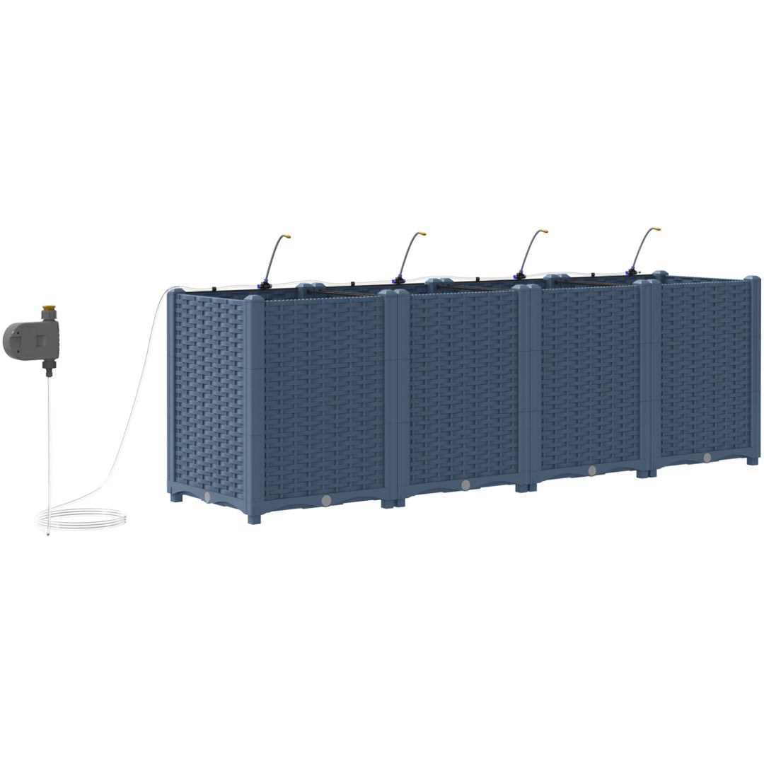 Trädgårdsplanterare med Vattenbevattningssystem 4 st Grå vidaXL 160 x 40 x 52 cm – bild 7