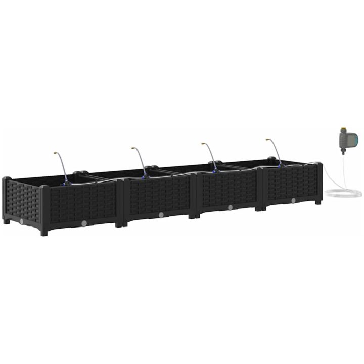 Trädgårdsplanterare med Vatteningssystem 4 st Svart vidaXL 160 x 40 x 22 cm – bild 2