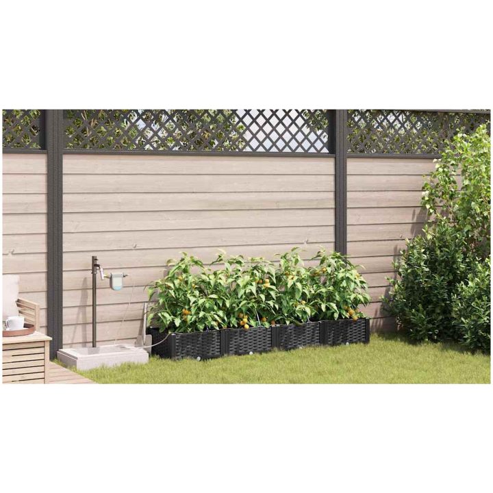 Trädgårdsplanterare med Vatteningssystem 4 st Svart vidaXL 160 x 40 x 22 cm – bild 4