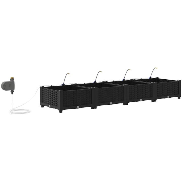 Trädgårdsplanterare med Vatteningssystem 4 st Svart vidaXL 160 x 40 x 22 cm – bild 8