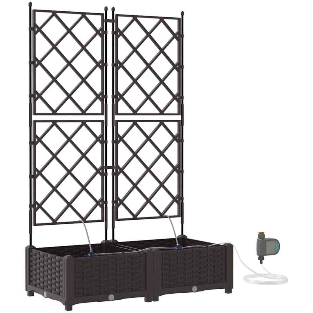 Trädgårdsplanterare med Vattenirrigationssystem 2 st Brun vidaXL 80 x 40 x 126 cm – bild 2