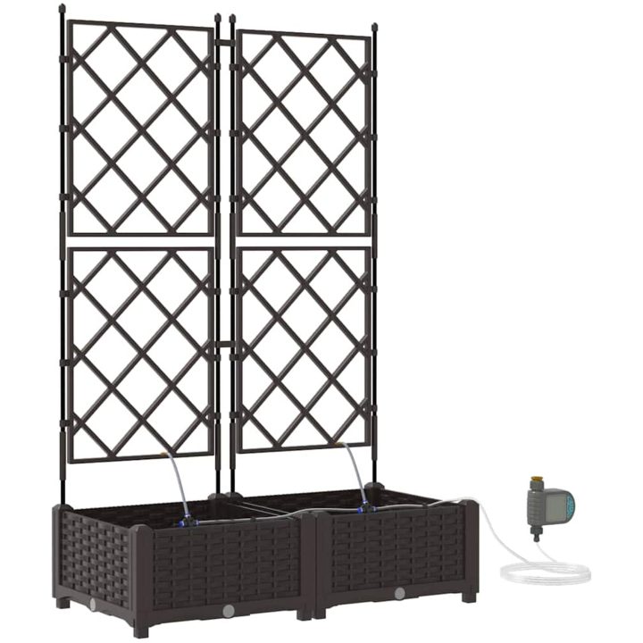 Trädgårdsplanterare med Vattenirrigationssystem 2 st Brun vidaXL 80 x 40 x 126 cm – bild 2