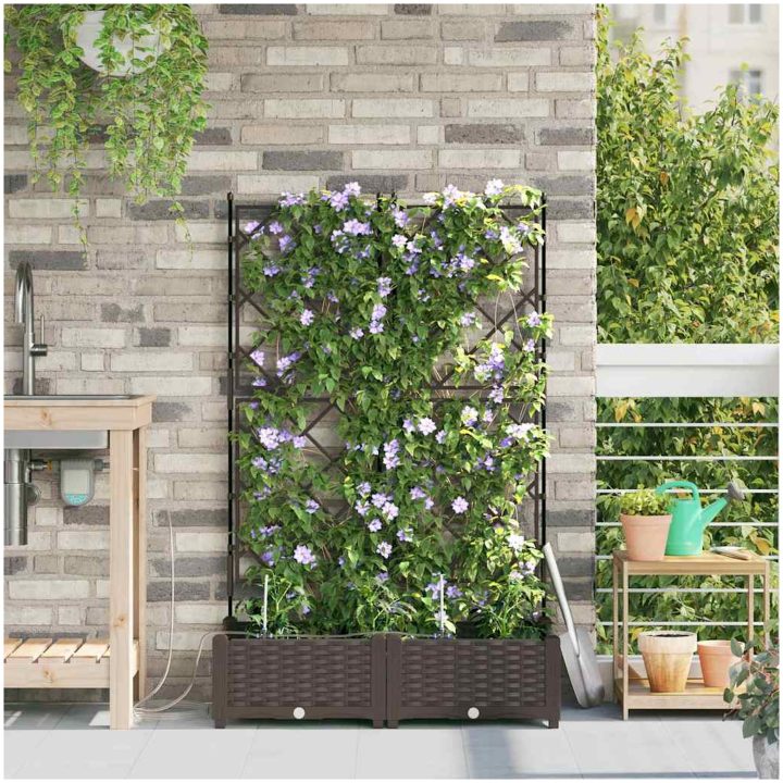 Trädgårdsplanterare med Vattenirrigationssystem 2 st Brun vidaXL 80 x 40 x 126 cm – bild 3