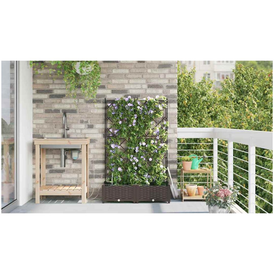 Trädgårdsplanterare med Vattenirrigationssystem 2 st Brun vidaXL 80 x 40 x 126 cm – bild 4