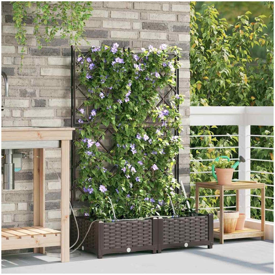 Trädgårdsplanterare med Vattenirrigationssystem 2 st Brun vidaXL 80 x 40 x 126 cm