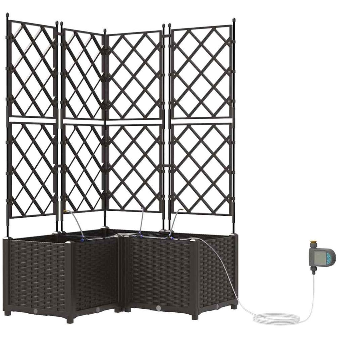 Trädgårdsplanterare med Vattenirrigationssystem 3 st Brun vidaXL 80 x 80 x 142 cm – bild 2