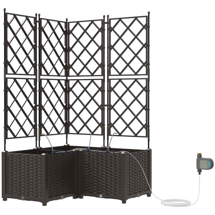 Trädgårdsplanterare med Vattenirrigationssystem 3 st Brun vidaXL 80 x 80 x 142 cm – bild 2