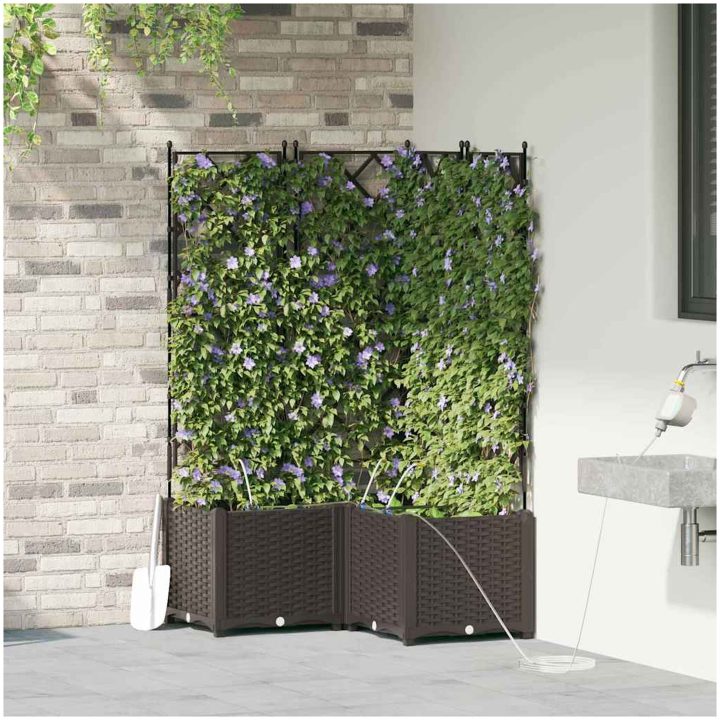 Trädgårdsplanterare med Vattenirrigationssystem 3 st Brun vidaXL 80 x 80 x 142 cm – bild 3