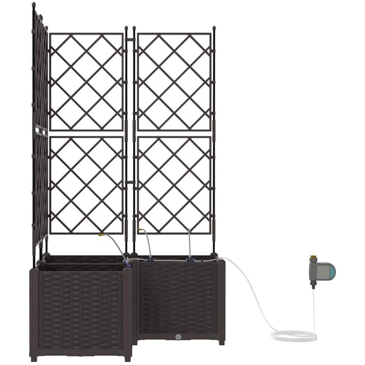 Trädgårdsplanterare med Vattenirrigationssystem 3 st Brun vidaXL 80 x 80 x 142 cm – bild 6