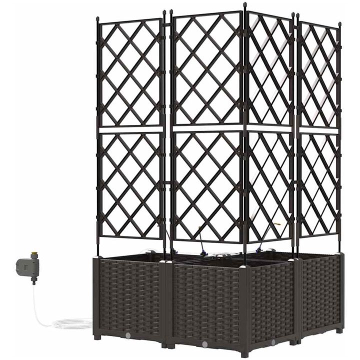 Trädgårdsplanterare med Vattenirrigationssystem 3 st Brun vidaXL 80 x 80 x 142 cm – bild 7