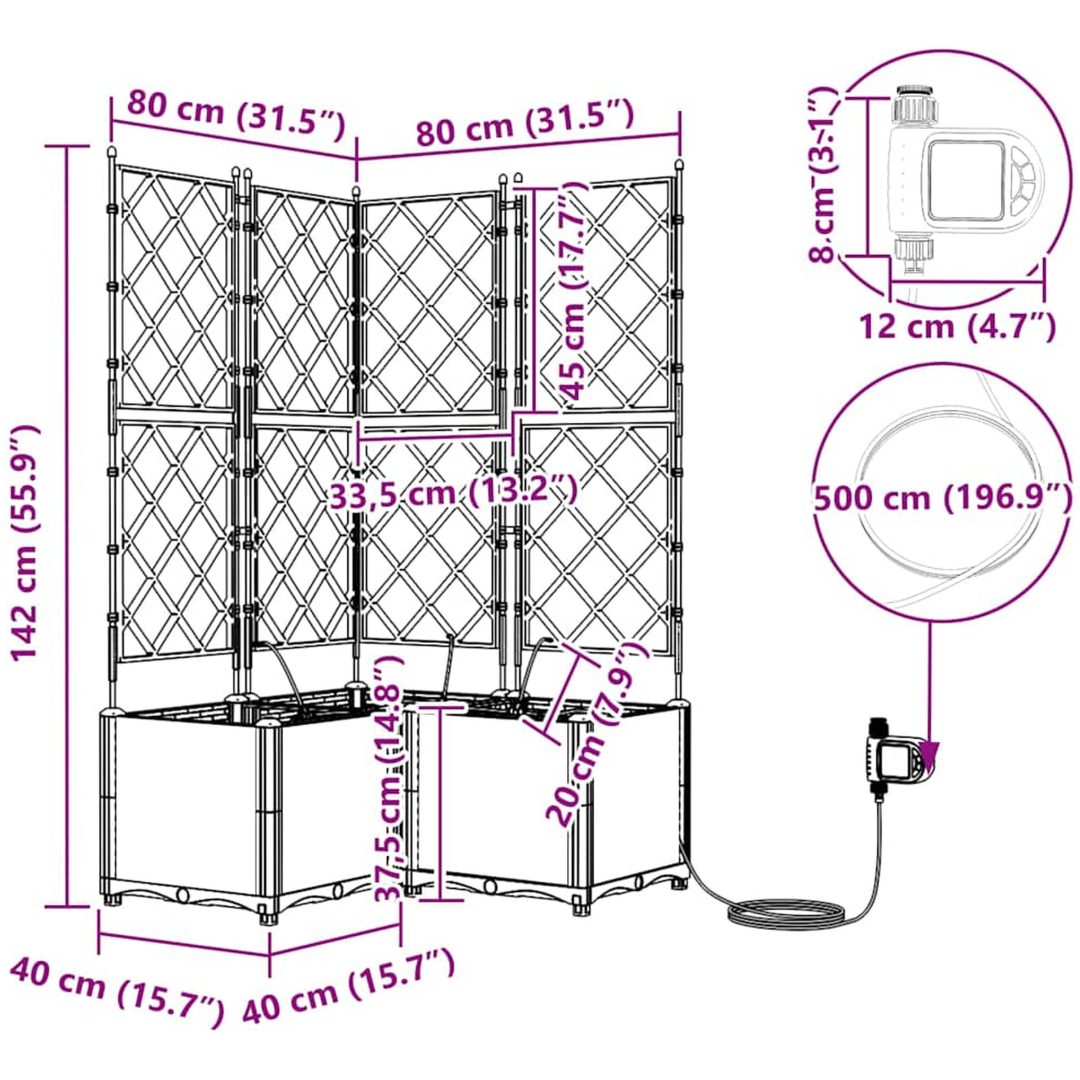 Trädgårdsplanterare med Vattenirrigationssystem 3 st Brun vidaXL 80 x 80 x 142 cm – bild 9