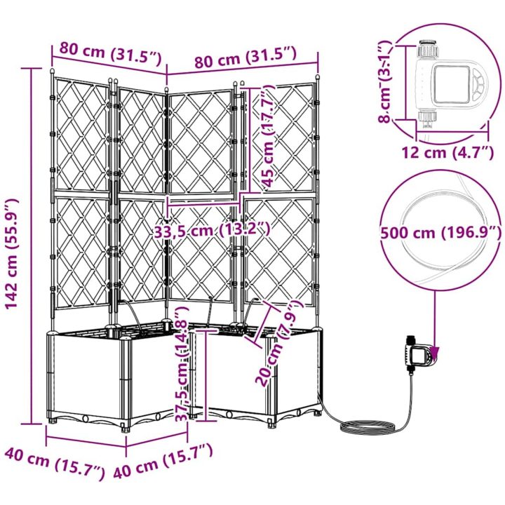 Trädgårdsplanterare med Vattenirrigationssystem 3 st Brun vidaXL 80 x 80 x 142 cm – bild 9