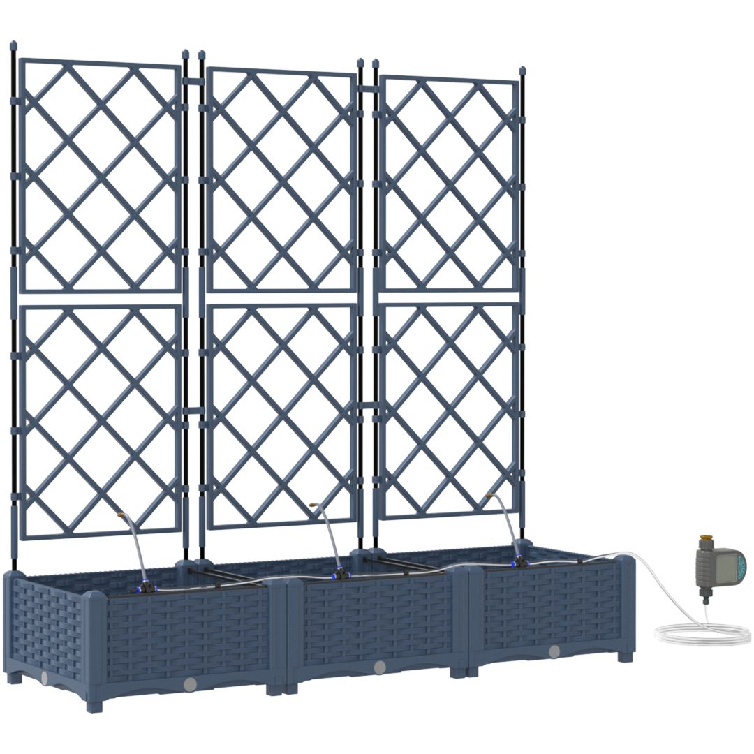 Trädgårdsplanterare med Vattenirrigationssystem 3 st Grå vidaXL 120 x 40 x 126 cm – bild 2