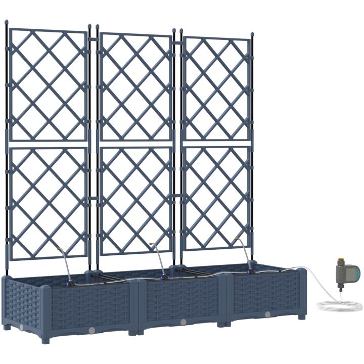 Trädgårdsplanterare med Vattenirrigationssystem 3 st Grå vidaXL 120 x 40 x 126 cm – bild 2