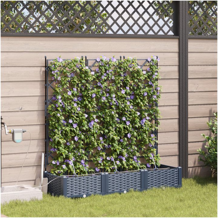 Trädgårdsplanterare med Vattenirrigationssystem 3 st Grå vidaXL 120 x 40 x 126 cm – bild 3