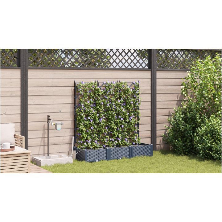 Trädgårdsplanterare med Vattenirrigationssystem 3 st Grå vidaXL 120 x 40 x 126 cm – bild 4