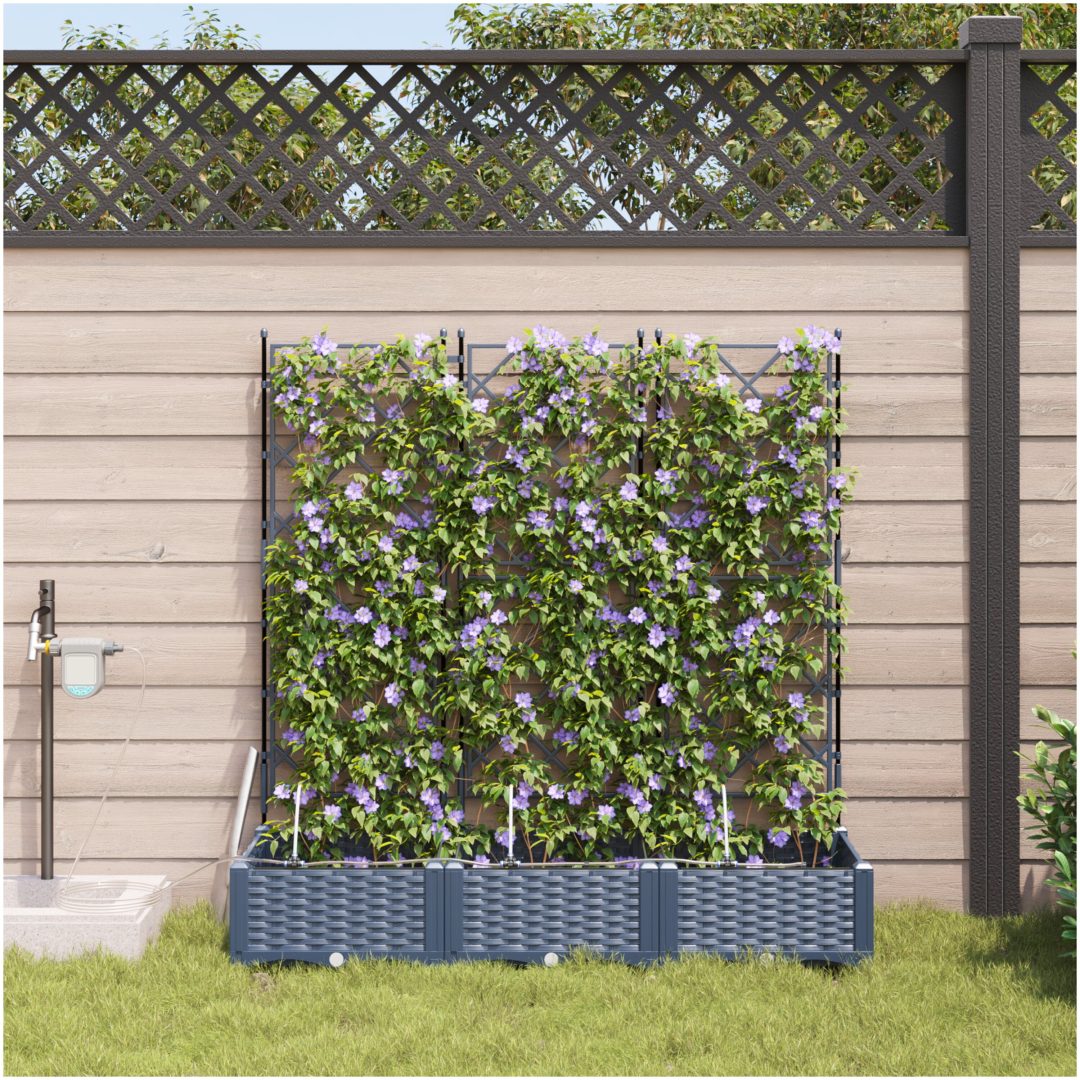 Trädgårdsplanterare med Vattenirrigationssystem 3 st Grå vidaXL 120 x 40 x 126 cm