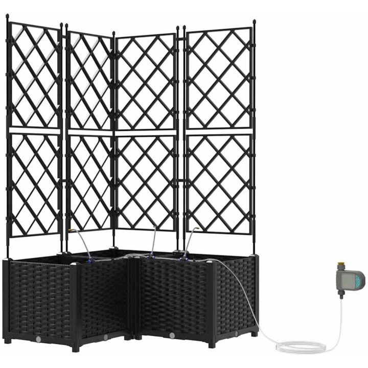 Trädgårdsplanterare med Vattenirrigationssystem 3 st Svart vidaXL 80 x 80 x 142 cm – bild 2