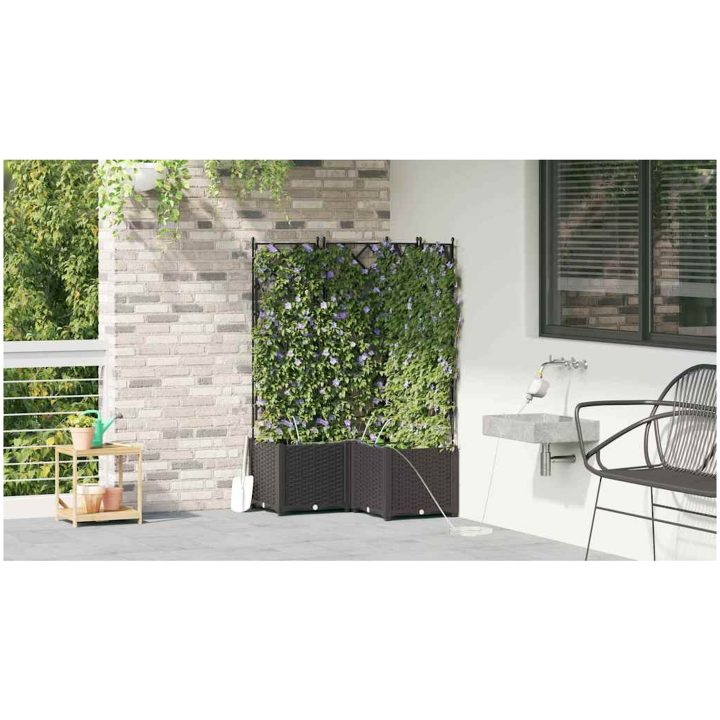 Trädgårdsplanterare med Vattenirrigationssystem 3 st Svart vidaXL 80 x 80 x 142 cm – bild 4