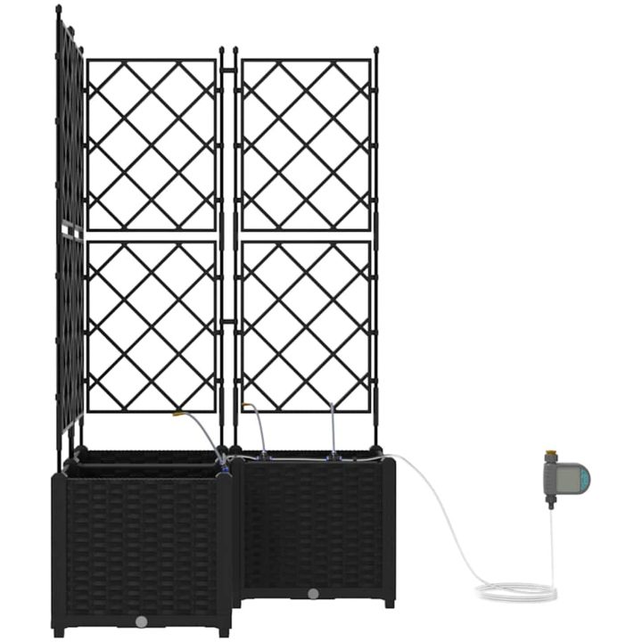 Trädgårdsplanterare med Vattenirrigationssystem 3 st Svart vidaXL 80 x 80 x 142 cm – bild 6