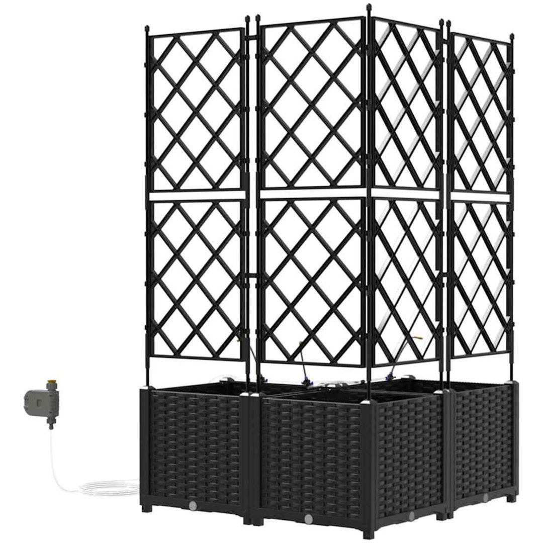 Trädgårdsplanterare med Vattenirrigationssystem 3 st Svart vidaXL 80 x 80 x 142 cm – bild 7
