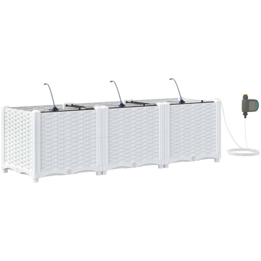 Trädgårdsplanterare med Vattenirrigationssystem 3 st Vit vidaXL 120 x 40 x 37,5 cm – bild 2