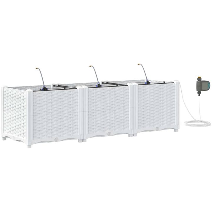Trädgårdsplanterare med Vattenirrigationssystem 3 st Vit vidaXL 120 x 40 x 37,5 cm – bild 2